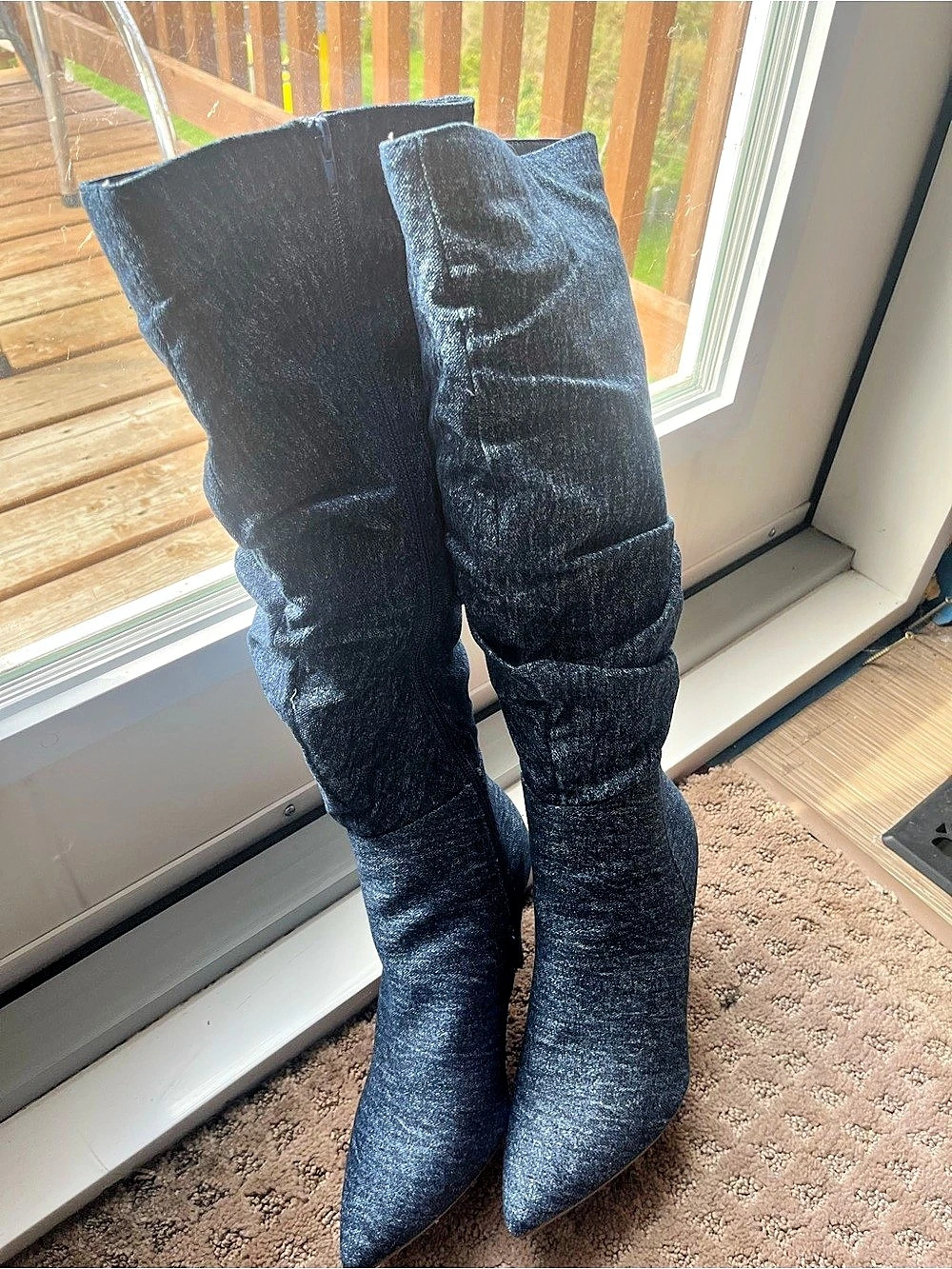 Over-the-Knee Heeled Boots in denim